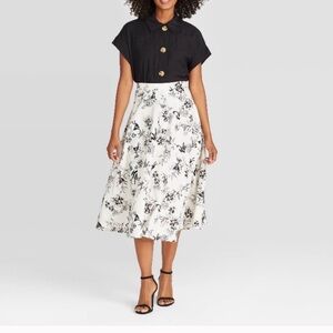 Who What Wear Linen Blend Floral Toile Circle Skirt | 10